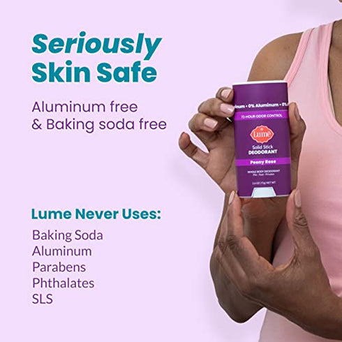 Lume Solid Deodorant Stick - Whole Body Deodorant - Aluminum-Free, Baking Soda-Free, Hypoallergenic, Safe For Sensitive Skin - 2.6 Ounce Solid Stick (Peony Rose)