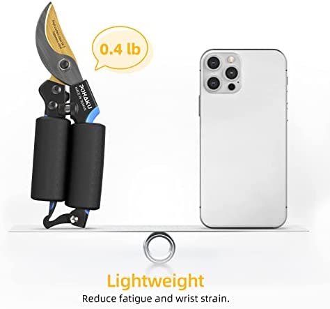 8" Pruning Shears, Pohaku Garden Shears Premium Titanium Scissors Clippers with Safety Locking Spare Spring, Bypass Hand Pruners, Branch Cutter Gardening Hand Tools for Trimming Bushes Flowers Plants