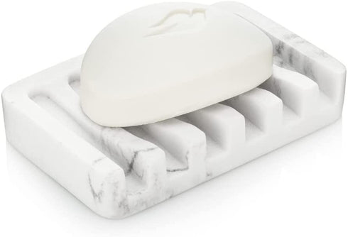 Essentra Home Rectangular Self-Draining Soap Dish, Modern Soap Holder - Blanc Collection