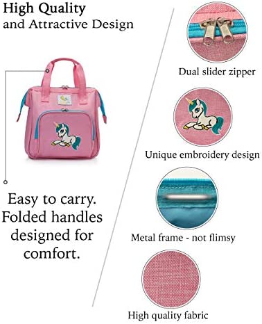 HappyVk- Pink Baby Doll Diaper Bag with Doll Changing Pad- Handbag for Girls - Unicorn