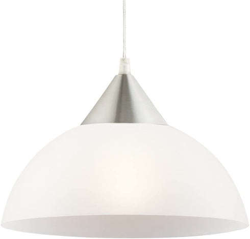 Globe Electric 64413 Amaris 1-Light Plug-In Pendant, Brushed Steel, Frosted White Shade, 15ft Clear Cord, In-Line On/Off Switch