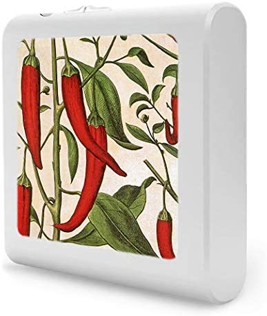 Plug in Dimmable LED Night Light with Dusk to Dawn Auto Sensor, Adjustable Brightness, Warm Light, Auto On/Off Nightlight for Bathroom, Hallway, Nursery, Bedrooms - Chili Peppers