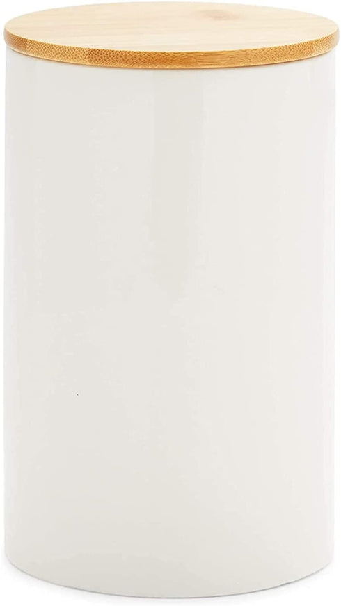 White Ceramic Kitchen Canisters with Bamboo Lids (3 Sizes, 3 Pack)