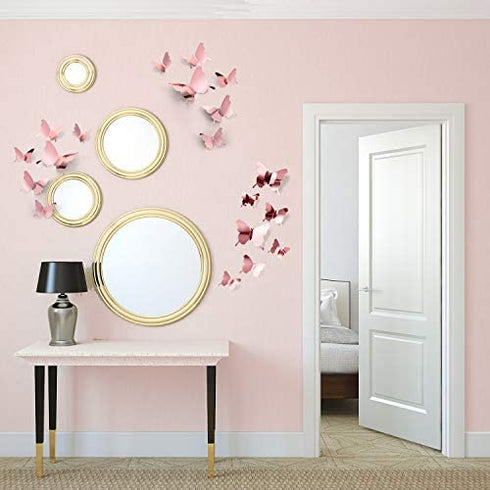 48 Pieces DIY Mirror Butterfly Combination 3D Butterfly Wall Decals Wall Art Decorations for Home Nursery Classroom Kids Bedroom Bathroom Living Room Decor (Rose Gold)