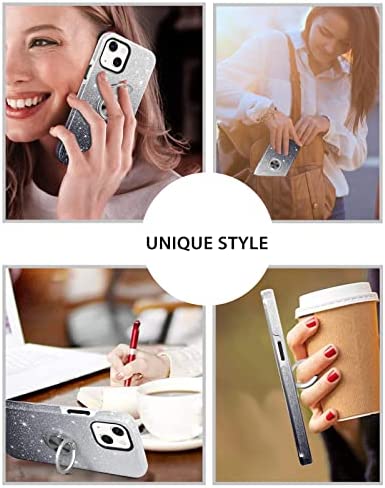 BENTOBEN Case for iPhone 13, iPhone 13 Phone Case, Slim Glitter Case with 360° Ring Holder Kickstand Magnetic Car Mount Supported Protective Girls Women Men Boys Cover for iPhone 13 6.1" 5G, Black