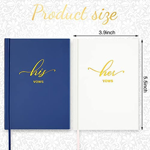 Sherr 2 Pieces Wedding Vow Books His and Her Vow Books with Gold Texture Wedding Keepsake Vow Books for Newlyweds Couple Wedding Present Engagement Bridal Shower, 5.5 x 3.9 Inch, White and Navy-Blue