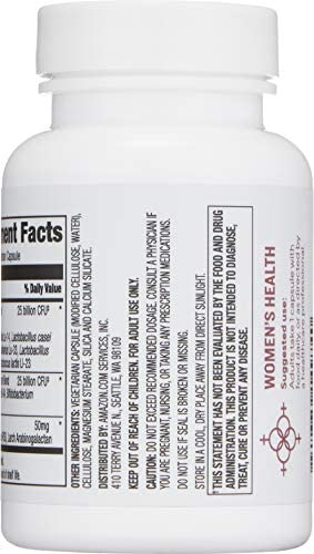 B07D139MTB– Amazon Brand - Revly One Daily Women's Probiotic, Support Urinary Tract and Vaginal Health, 50 Billion CFU (7 strains), Lactobaccilus and Bifidobacteria blend, 30 Capsules.