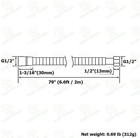 Handheld Shower Hose 79", Angle Simple Stainless Steel Flexible Shower Sprayer Hose, Replacement Shower Hose 1/2" IPS, Shower Extension Hose, Brushed Nickel