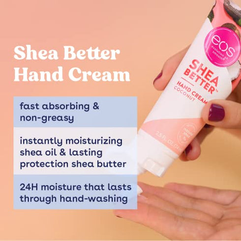 eos Shea Better Hand Cream - Coconut, Natural Shea Butter Hand Lotion and Skin Care, 24 Hour Hydration with Shea Butter & Oil, 2.5 oz