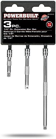 Powerbuilt 1/4" Drive Extension Bar Set, 3 Piece, Includes 2, 3, and 6 Inch Extensions, Use Ratchet to Reach, Non-Slip Grip 640842