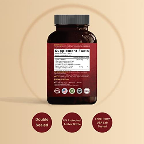 Double Strength Cranberry Pills, 36000mg Fresh Cranberries Equivalent, Made with Organic Wild Cranberry Extract Plus Acerola 25mg, 180 Vegan Capsules, Support Urinary Tract Health, Sugar Free, 2-Pack