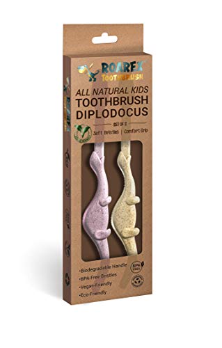ANPEI ROARex Vegan Eco Friendly Natural Dinosaurs Inspired Kids Toothbrush Made from Plants | 100% Biodegradable and Compostable | 1% for The Planet Product…