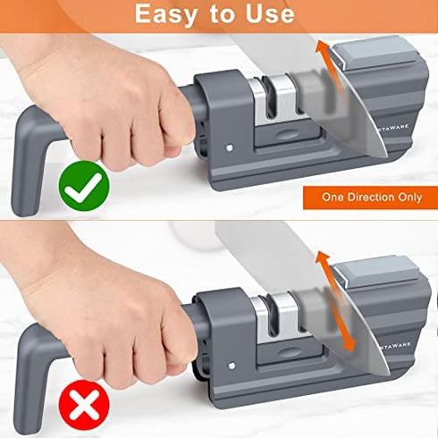 Knife Sharpener, 4-in-1 Foldable Kitchen Knife Sharpener with Sharpening Stone, 3-Stage Non-Serrated Knife & Scissor Sharpener, Quickly Sharpening, Repair/Restore/Polish Blades, Gray
