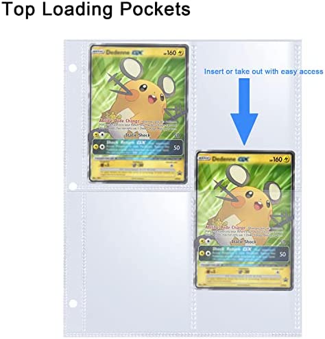 50 Pack 400 Pockets 2.5x3.5" Trading Card Sleeves,Double-Sided 4 Pocket 6.1x7.6" Page Protector,Ultra-Clear Game Card Sheets for A5 Mini 3 Ring Binder