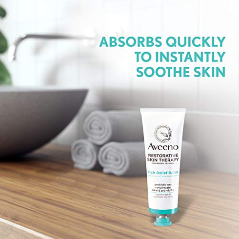 Aveeno Restorative Skin Therapy Itch Relief Body Balm for Sensitive, Distressed, Dry Skin, With Prebiotic Oat & Pramoxine Hcl, Formulated Without Parabens, Fragrance & Steroids, 4.0 Ounce