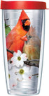 Signature Tumblers Cardinal Birds on Dogwood Branch Wrap on Clear 16 Ounce Double-Walled Travel Tumbler Mug with Cherry Red Easy Sip Lid