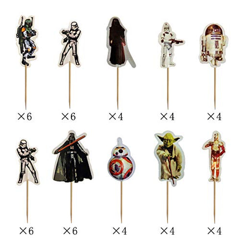 48PCS Star wars Cupcake Toppers for Kids Birthday Party Cake Decoration