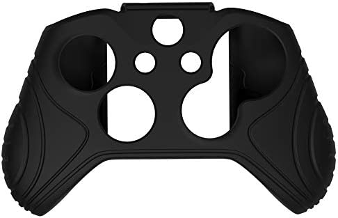 PlayVital Samurai Edition Black Anti-Slip Controller Grip Silicone Skin for Xbox One X/S Controller, Ergonomic Soft Rubber Protective Case Cover for Xbox One S/X Controller with Black Thumb Stick Caps
