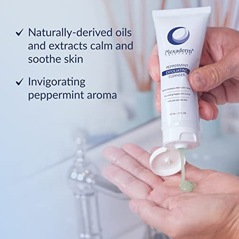 Plexaderm Peppermint Exfoliating Skin Cleanser, Hydrating Facial Cleanser, Gentle Cleanser for Pore Minimizer & Acne Face Wash, Exfoliating Cleanser