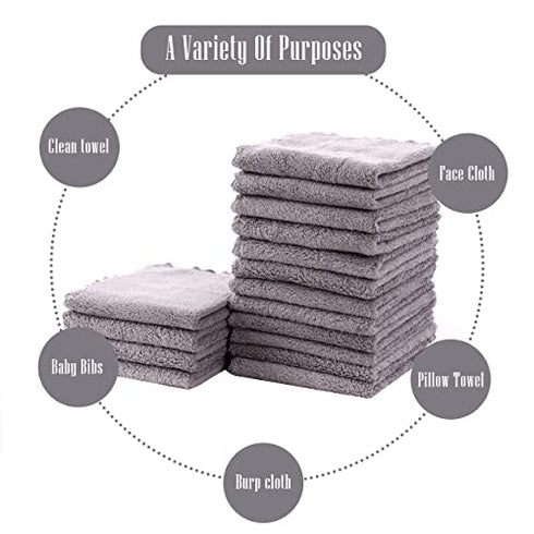 Cute Castle Ultra-Soft Baby Washcloths, 16 Pack - 9" by 9", Gentle on Sensitive Skin for Face and Body, Plush, Super Absorbent Wash Clothes for Girls and Boys, Grey