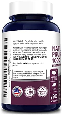 Mucuna Pruriens 1000mg 200 Veggie Caps (Non-GMO, 100% Vegetarian & Gluten Free)