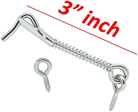 Wideskall Zinc Plated Wire Gate Hook and Eye Latch with Spring Lock (Pack of 4)