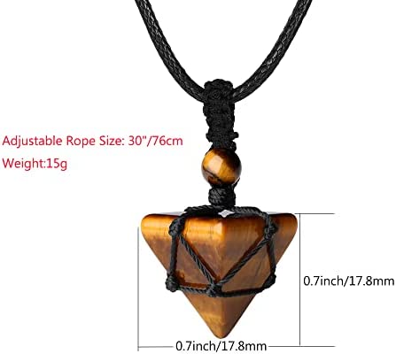Tiger Eye Healing Crystal Necklace Pointed Pendant Necklaces Adjustable Rope Natural Pyramid Gemstone Stone Necklace Reiki Quartz Jewelry for Women Men