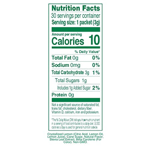 TRUE LEMON Original Lemonade Drink Mix (30 Packets) | Made from Real Lemon | No Preservatives, No Artificial Sweeteners, Gluten Free | Water Flavor Packets & Water Enhancer with Stevia