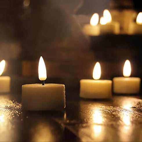 Eywamage Batteries Included Flameless Tealight Candles Set of 10, Flickering Timer Led Tea Votive Candle, Real Wax Ivory D 1.6"
