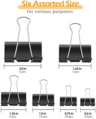 Wiltop 110 Pcs Binder Clips Metal Paper Clamps Black Set Assorted Sizes, Jumbo, Large, Medium, Small, Mini and Micro, 6 Sizes for Office, School and Home