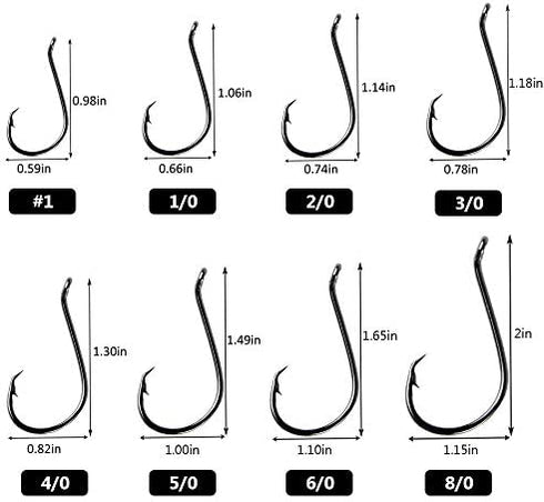 UCEC Circle Hooks Fishing Hooks 2X Strong Customized Offset Sport Circle Hooks Black High Carbon Steel Octopus 150pcs/box - Size:#1 1/0 2/0 3/0 4/0 5/0 6/0 8/0