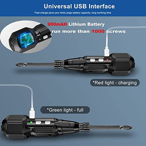 Dnieheic Electric Screwdriver 3.6v Rechargeable Portable Mini Automatic Rotational 6.35mm Dual Heads Bit and Usb Cable LED Light Screwdriver, Forward and Reverse Rotate…