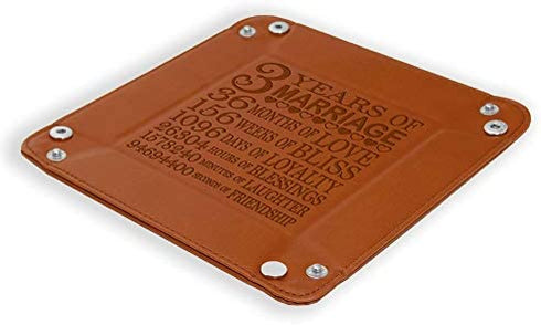 Kate Posh - 3 Years of Marriage Engraved Leather Catchall Valet Tray, Our 3rd Wedding Anniversary, 3 Years as Husband & Wife, Gifts for Her, for Him, for Couples (Rawhide)