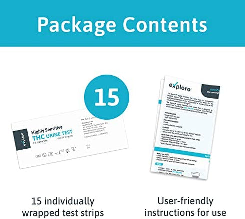 Exploro Highly Sensitive at Home Marijuana Drug Test Kit, THC Drug Test Kit Marijuana/Weed, THC Drug Test Urine, Easy Home Drug Test Marijuana/THC Substance Abuse, 15 THC Test Strips/Sticks, 50 ng/ml