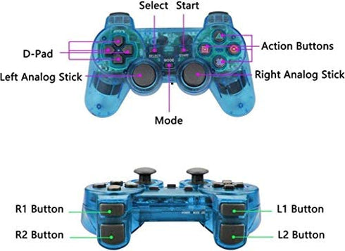 Wireless Controller for PS2, 2.4G Dual Vibration Game Controller Remote for PlayStation 2 PS2