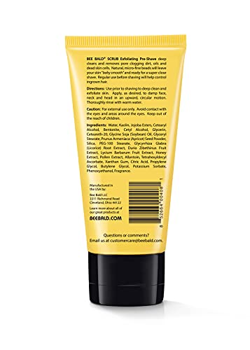 BEE BALD SCRUB Exfoliating Pre-Shave deep cleans and removes pore clogging dirt, oil and dry, flaky skin, preparing it for a ‘super close shave’ and leaving it ‘smoother than a baby's behind’, 3 Fl. Oz.