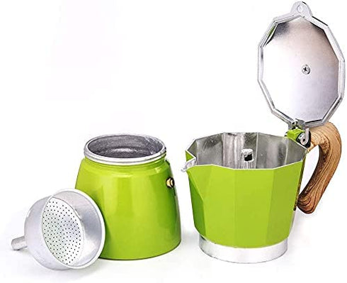 TCOOME Classic Italian Stovetop Espresso Maker for Great Flavored Strong Espresso?3 Cups Multicolors Italian Style Aluminous Espresso Mocha Pot,Cuban and Greca coffee maker,150ML/300ML moka coffee pot ,Brewer Percolator with wooden handle (BLACK, 150ML/