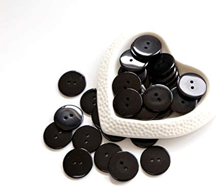 GANSSIA 1 Inch (25mm) Black Color Buttons 2 Holes Resin Button for Sewing and Craft Pack of 100pcs