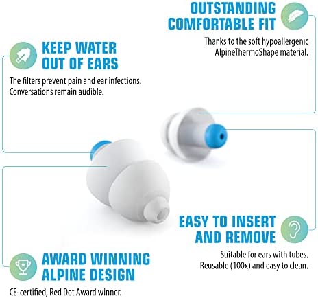 Alpine SwimSafe Adult Ear Plugs for Swimming - Ear Protection Against Water - Comfortable Waterproof Earplugs with Filter - Hyopoallergenic & Sustainable