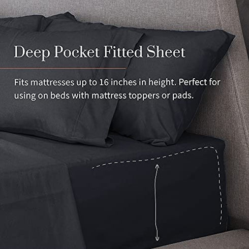 Everspread Bed Sheets (4 Piece Sheet Set) California King Size, Dark Gray. Ultra-Soft & Breathable. Luxury Bedding. Deep Pockets - Fits Mattresses up to 16 inches. Wrinkle & Fade Resistant