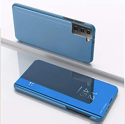 LEMAXELERS Samsung Galaxy S21 Ultra Case Slim Mirror Design Clear View Flip Bookstyle Ultra Slim Protecter Shell with Kickstand Protective Cover for Samsung Galaxy S21 Ultra Mirror PU PU Blue