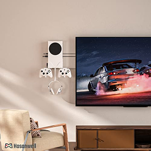 Hosanwell XBOX Series S Wall Mount, XBOX Series S Wall Mount Kit, with Detachable Controller Holder & Headphone Hanger Heat Dissipation (NOT FOR XBOX ONE S)