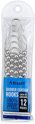 Amazer Shower Curtain Hooks Rings, Rust Proof Stainless Steel Shower Curtain Rings, Shower Hooks for Shower Curtain Bathroom Shower Rings -Set of 12, Polished Chrome