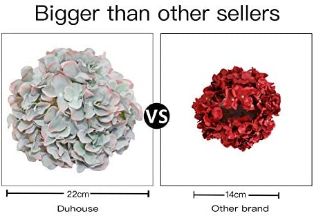 DuHouse Large Hydrangea Heads Artificial Silk Flowers with Stem Fake Full Flower Heads for Wedding Centerpiece Home Party Decor Pack of 6(Morandi)