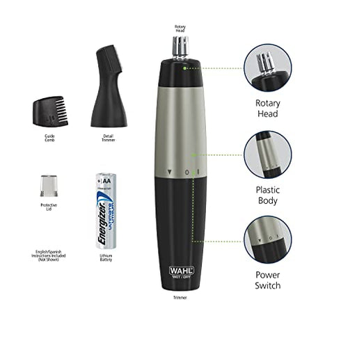 Wahl Groomsman Men’s Lithium Battery Powered Ear, Nose, & Brow Trimmer for Eyebrow & Facial Hair Trimming for Men with 2 Interchangeable Heads – Model 5560-2801