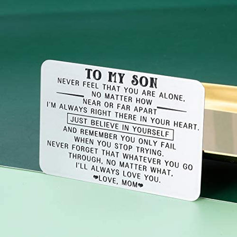 Graduation Birthday Gifts for Son Kid from Mon Dad Wallet Insert Card for Teen Boys Inspirational Coming-of-age Valentines Gift for Stepson Son in Law Christmas Anniversary for Men Him Adult Military