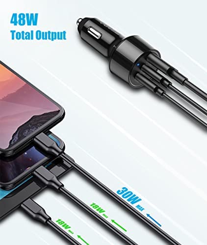 USB C Car Charger 48W, Deep Dream USB C Car Adapter Fast Charging, PD & QC3.0 Cigarette Lighter Adapter Compatible with iPad, iPhone 14 Plus Pro 13 12 11, Samsung Galaxy S22 S21 S20, Google Pixel