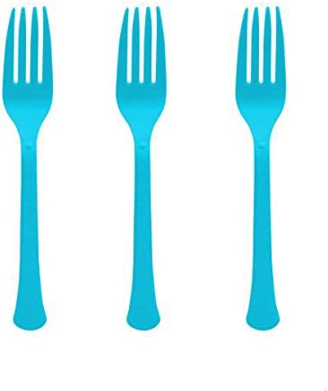Amscan 8017.54 Premium Carribean Blue Plastic Forks, 50ct
