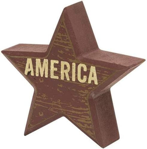 HAPPY DEALS ~ Set of 3 | Wooden Distressed Patriotic Star Sitter Blocks Tabletop Decor - USA, America and God Bless - 3 pc Set - 4 inch
