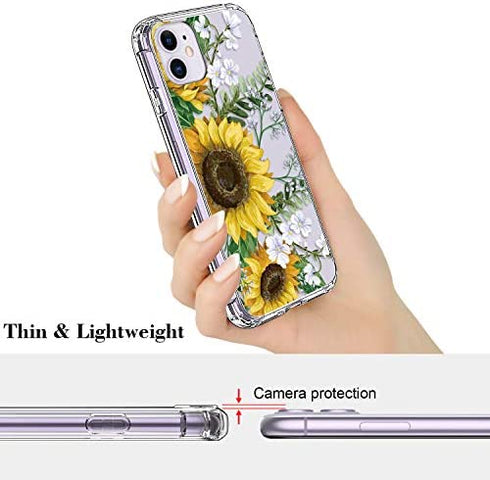 ICEDIO iPhone 11 Case with Screen Protector,Clear with Nice Sunflowers Floral Flower Patterns for Girls Women,Shockproof Slim Fit TPU Cover Protective Phone Case for Apple iPhone 11 6.1 inch